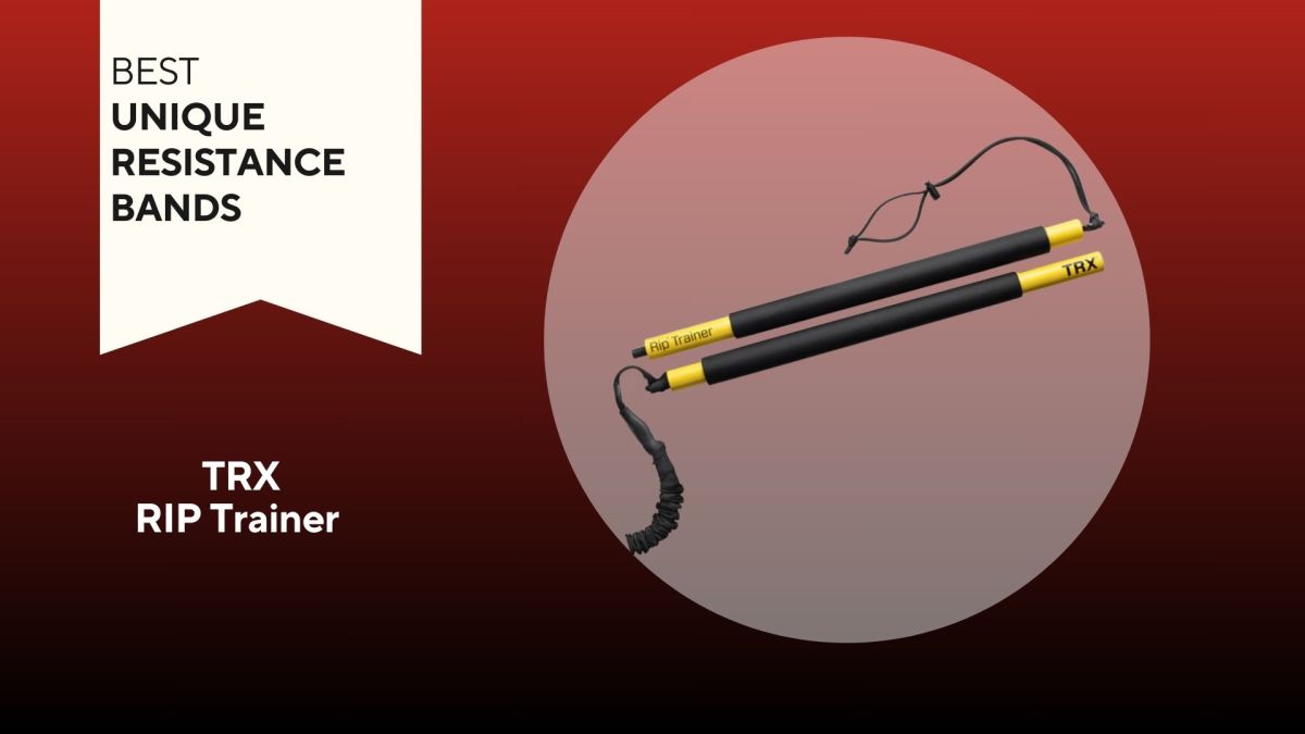 Photo of resistance bands against a red background